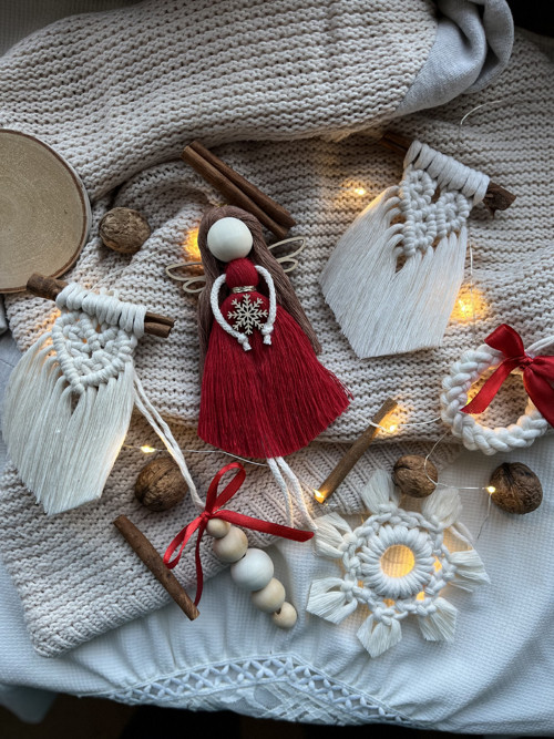Velká macrame sada vánočních ozdob s Andelkou — foto 2