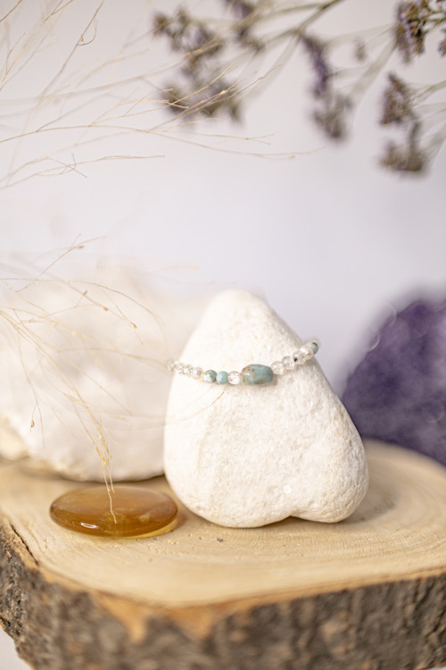 Náramek larimar & křišťál & perla — foto 2