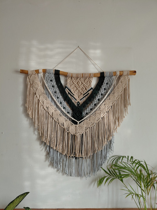 Macramé na zeď 90x80cm tmavě zelené — foto 4