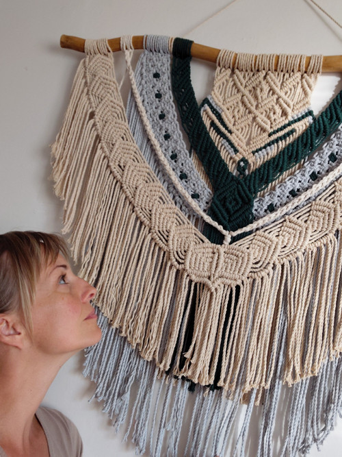 Macramé na zeď 90x80cm tmavě zelené — foto 2