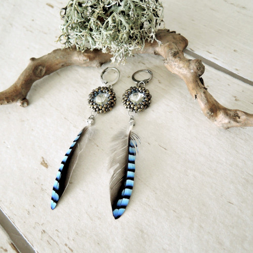 Náušnice Light Blue "Jay" Swarovski Sojčí peří — foto 4