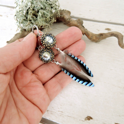 Náušnice Light Blue "Jay" Swarovski Sojčí peří — foto 6