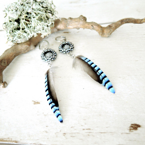 Náušnice Hematite "Jay" Swarovski Sojčí peří — foto 2