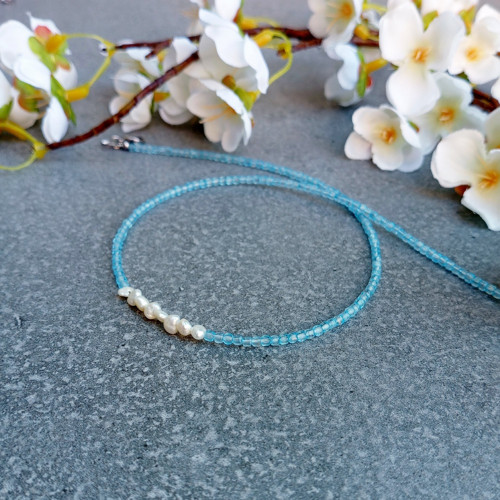 Akvamarín s perlami choker — foto 3