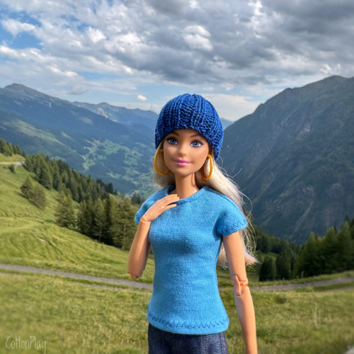 Pletená čepička pro Barbie - modrá — foto 3