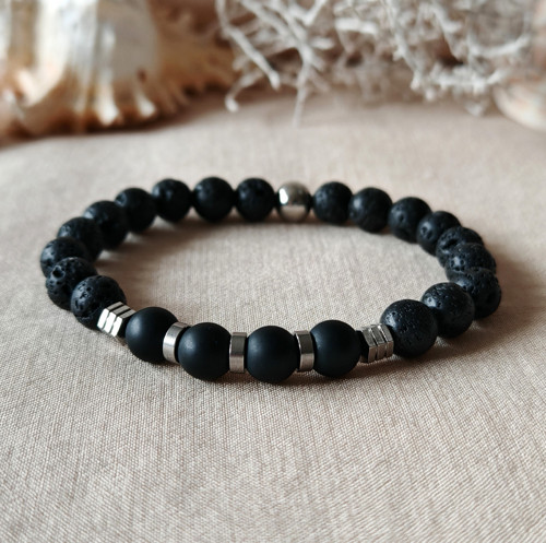 Pánský náramek láva a onyx — foto 4