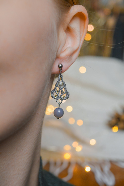 Micro Macramé náušnice s achátem — foto 2