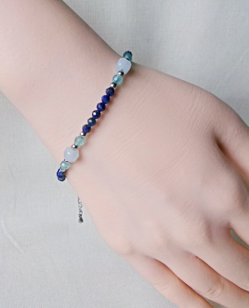 Náramek akvamarín, apatit, lapis — foto 2