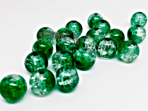 Skleněné kuličky praskané, 7x8mm+-, zeleno - čiré — foto 2