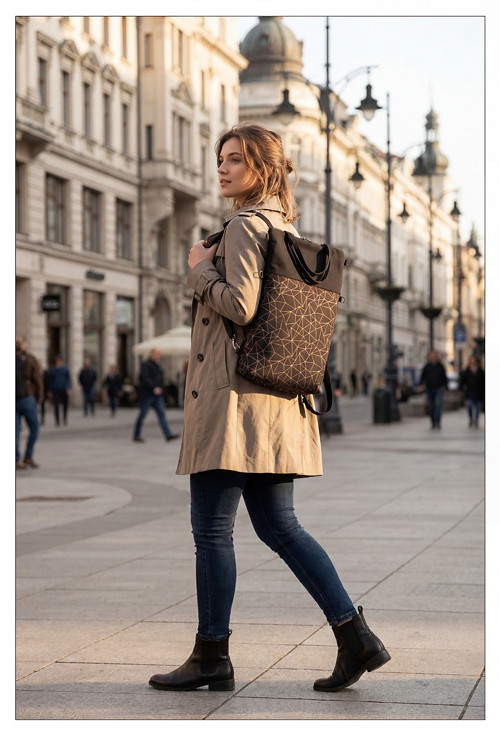 Kabelkobatoh softshell zlatohnědá geometrie — foto 3