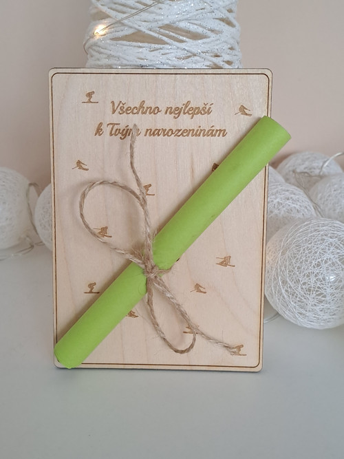 Dřevěné přání na peníze - Lyžař — foto 4