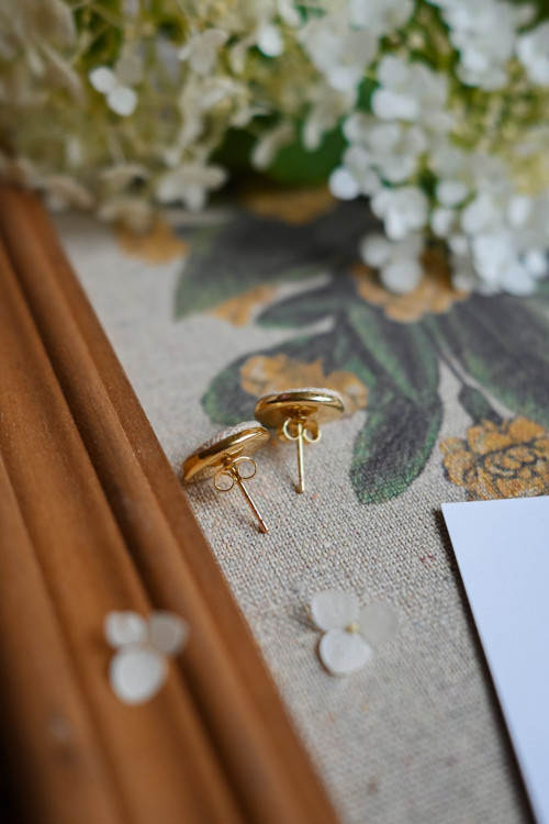 Ľanové náušnice (krémová) - Gold plating — foto 4