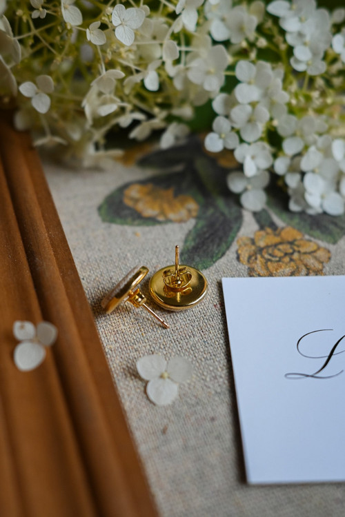 Ľanové náušnice (krémová) - Gold plating — foto 3