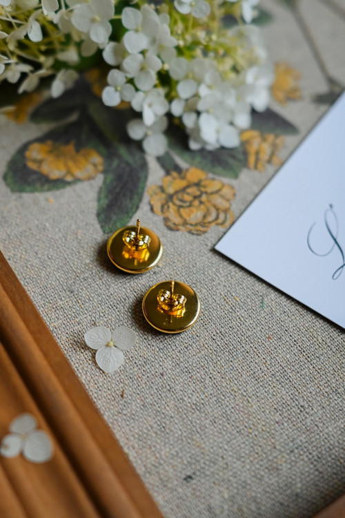Ľanové náušnice (krémová) - Gold plating — foto 6