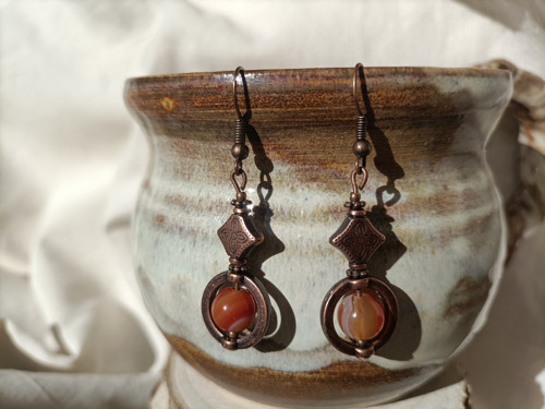 Boho náušnice s oranžovým achátem — foto 3