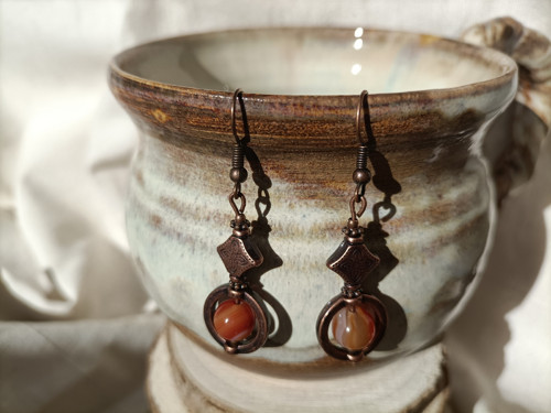 Boho náušnice s oranžovým achátem — foto 2
