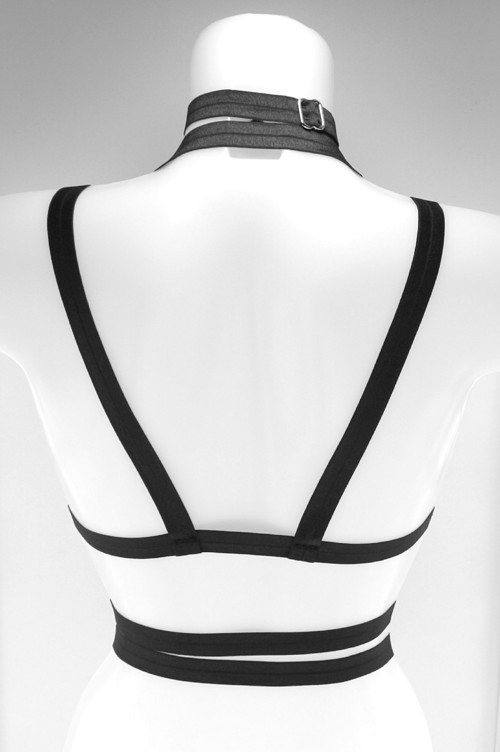 Černý elastický harness postroj top na tělo — foto 2