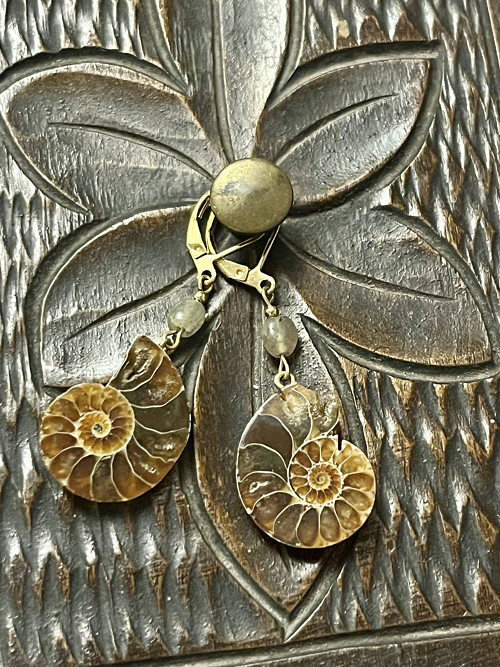Náušnice amonit, zlacená chirurgická ocel — foto 2