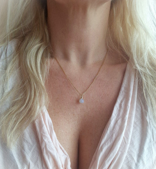 Náhrdelník*modrý chalcedon*zlatá ocel — foto 4