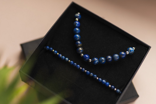 Náramek "Modrá planeta", Lapis Lazuli, 6 mm — foto 3