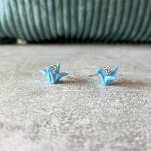 Náušnice ptáčci origami modré — foto 3
