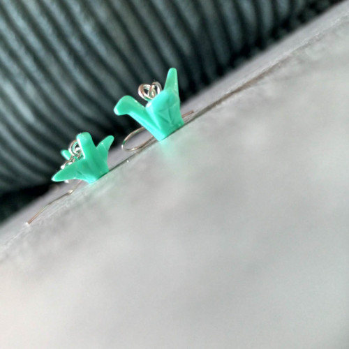Náušnice ptáčci origami zelené — foto 2