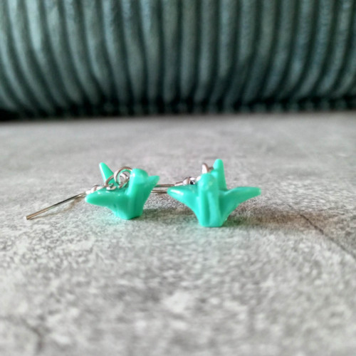 Náušnice ptáčci origami zelené — foto 3