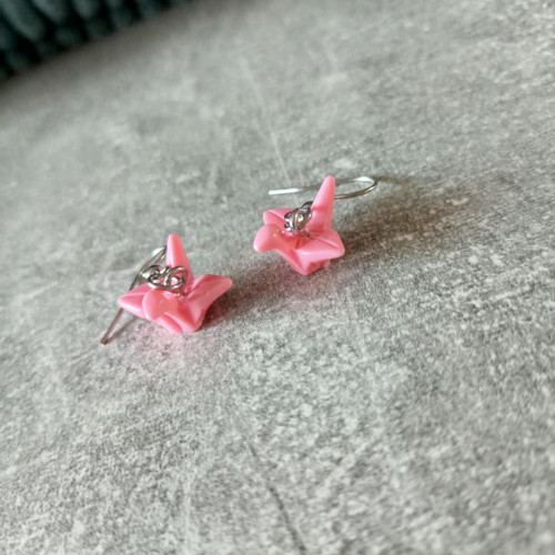 Náušnice ptáčci origami růžové — foto 3