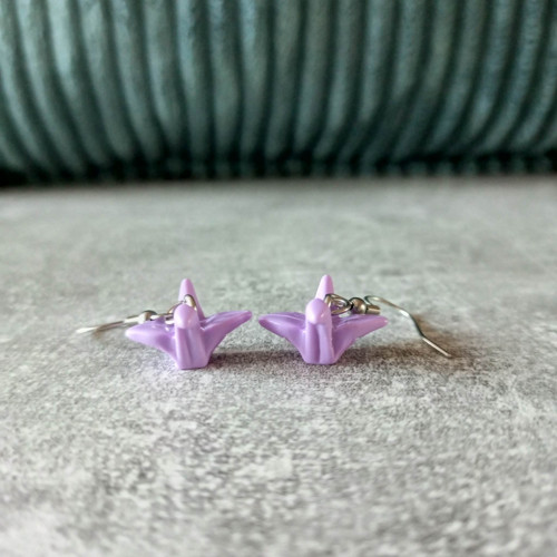 Náušnice ptáčci origami fialové — foto 2