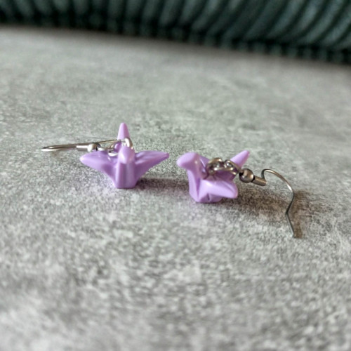 Náušnice ptáčci origami fialové — foto 3