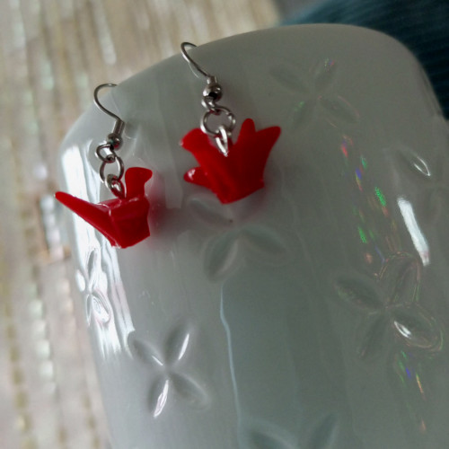 Náušnice ptáčci origami červené — foto 3