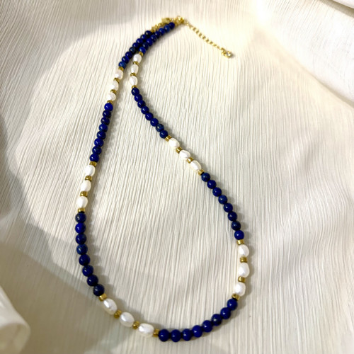 Náhrdelník LAPIS LAZULI a říčních perlu — foto 3