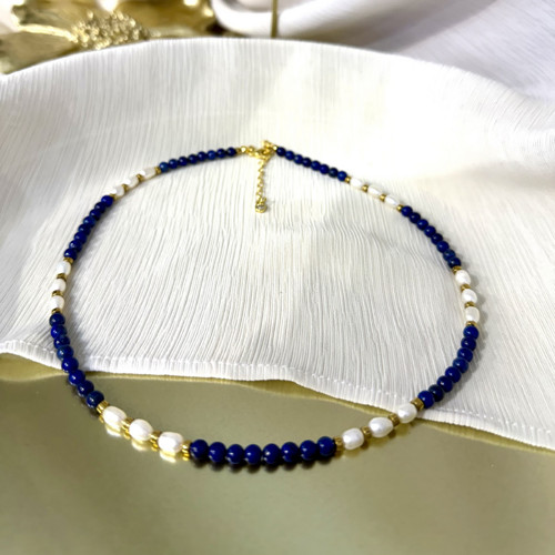 Náhrdelník LAPIS LAZULI a říčních perlu — foto 4