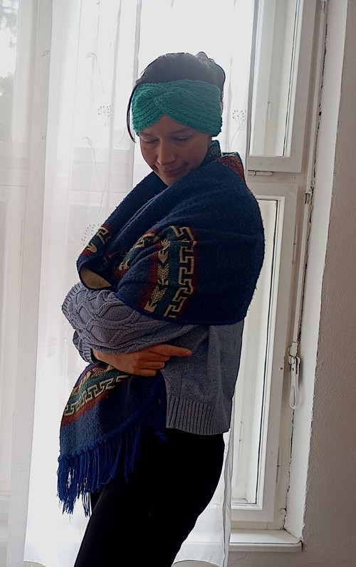 Háčkovaná čelenka - tyrkysově zelená — foto 2