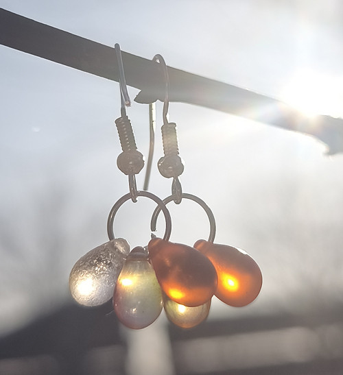 Meruňka, med, led. Náušnice skleněné kapky. — foto 5