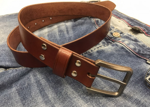 Kožený opasek 4 cm koňak - Basic — foto 4