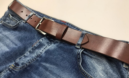 Kožený opasek 4 cm koňak - Basic — foto 5