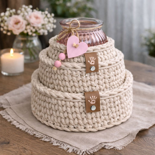 Ručně háčkované košíčky v barvě Beige — foto 2