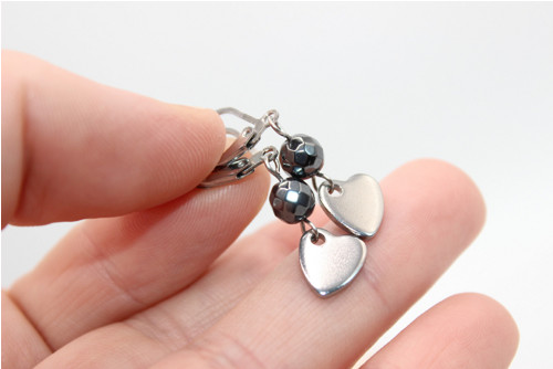 Heart silver/ Hematit. Náušnice chir.ocel — foto 2