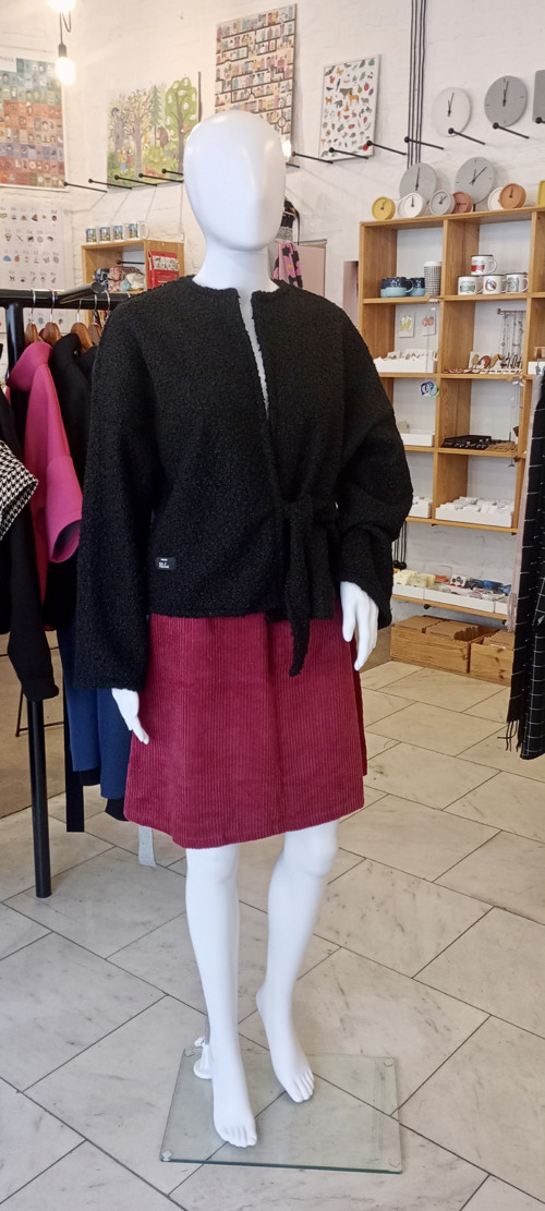 Teddy wrap kabátek s kimono rukávem Černý — foto 2