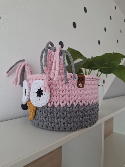 Háčkovaný košík-růžová sova — foto 2