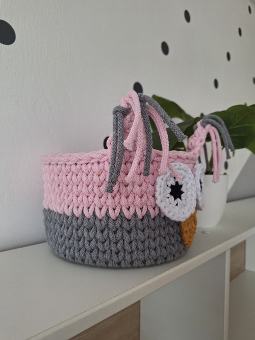 Háčkovaný košík-růžová sova — foto 3