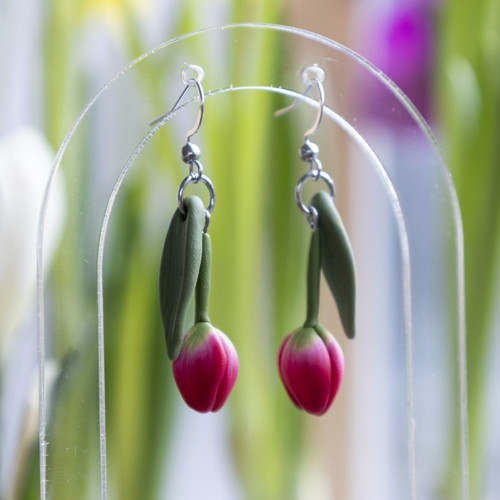 Náušnice - malinové tulipány — foto 2