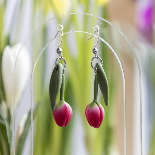 Náušnice - malinové tulipány — foto 3