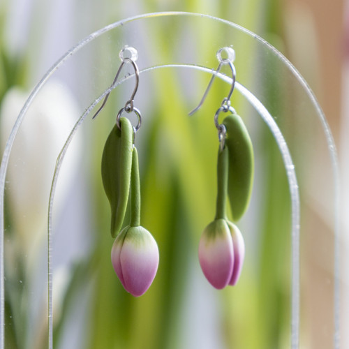 Náušnice - růžové tulipány — foto 2