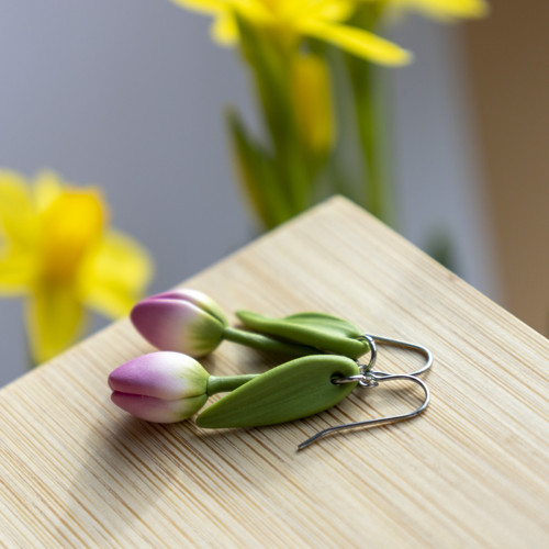 Náušnice - růžové tulipány — foto 6