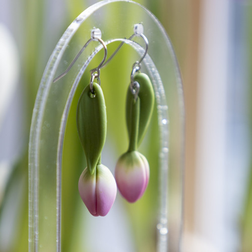 Náušnice - růžové tulipány — foto 3