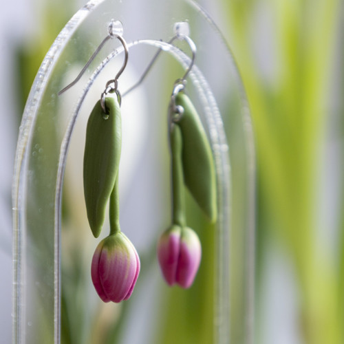 Náušnice - růžové tulipány — foto 2