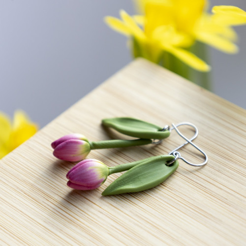 Náušnice - růžové tulipány — foto 6
