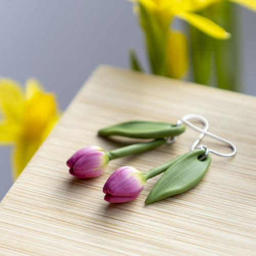 Náušnice - růžové tulipány — foto 5